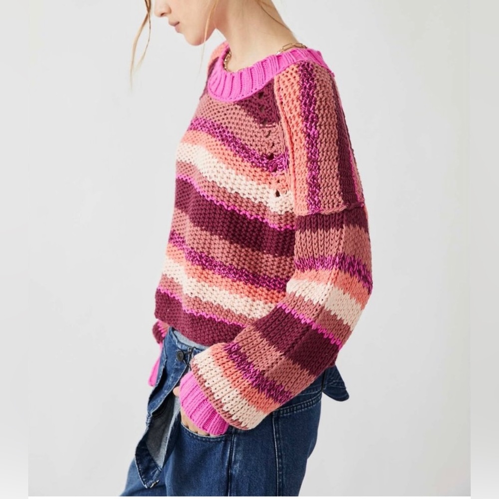 Free People Devon Sweater / Fuschia Rose Combo Size XS SOLD OUT! - Picture 6 of 8
